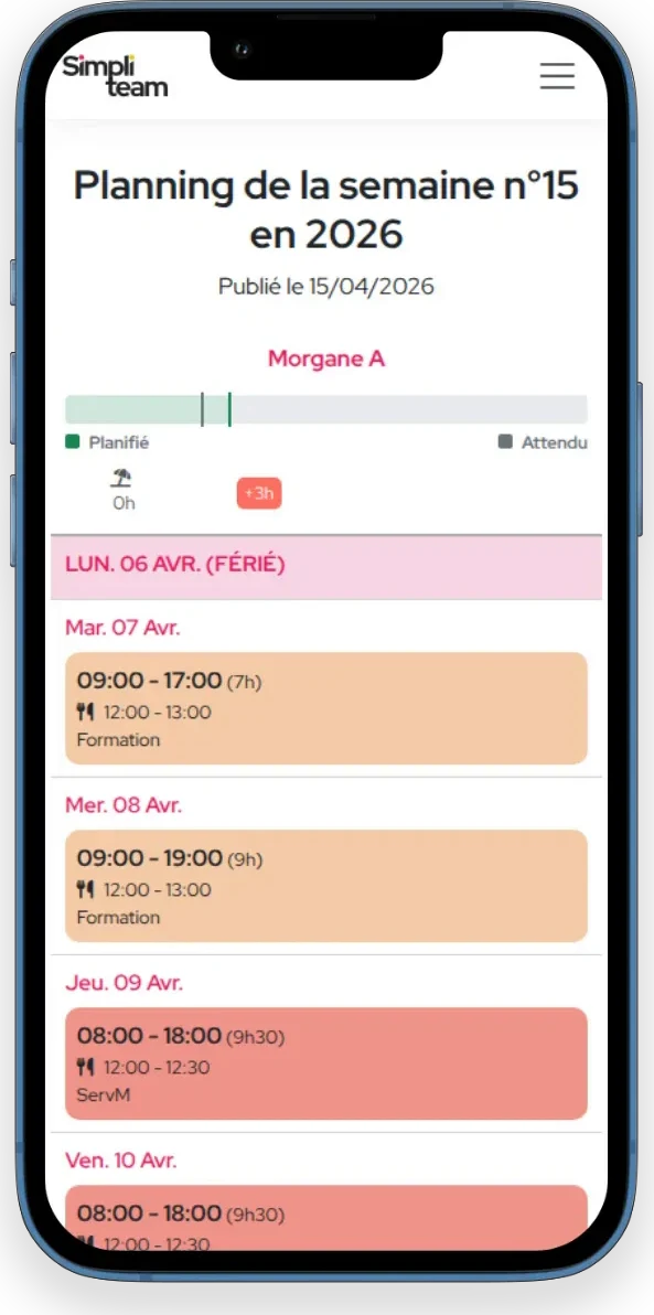 Planning reçu sur mobile