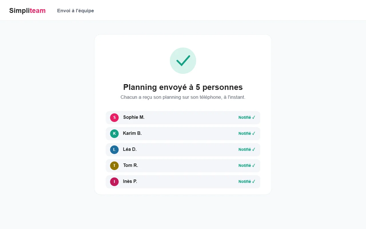 Envoi du planning à l'équipe